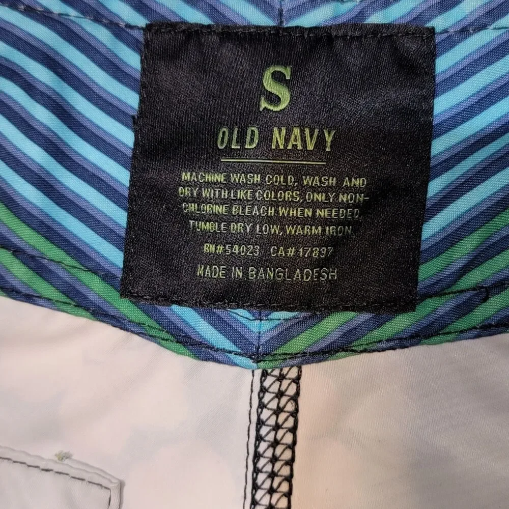 Old Navy Board Shorts Men's Size S Tropical Palm Tree Hawaiian Swim Trunks Green